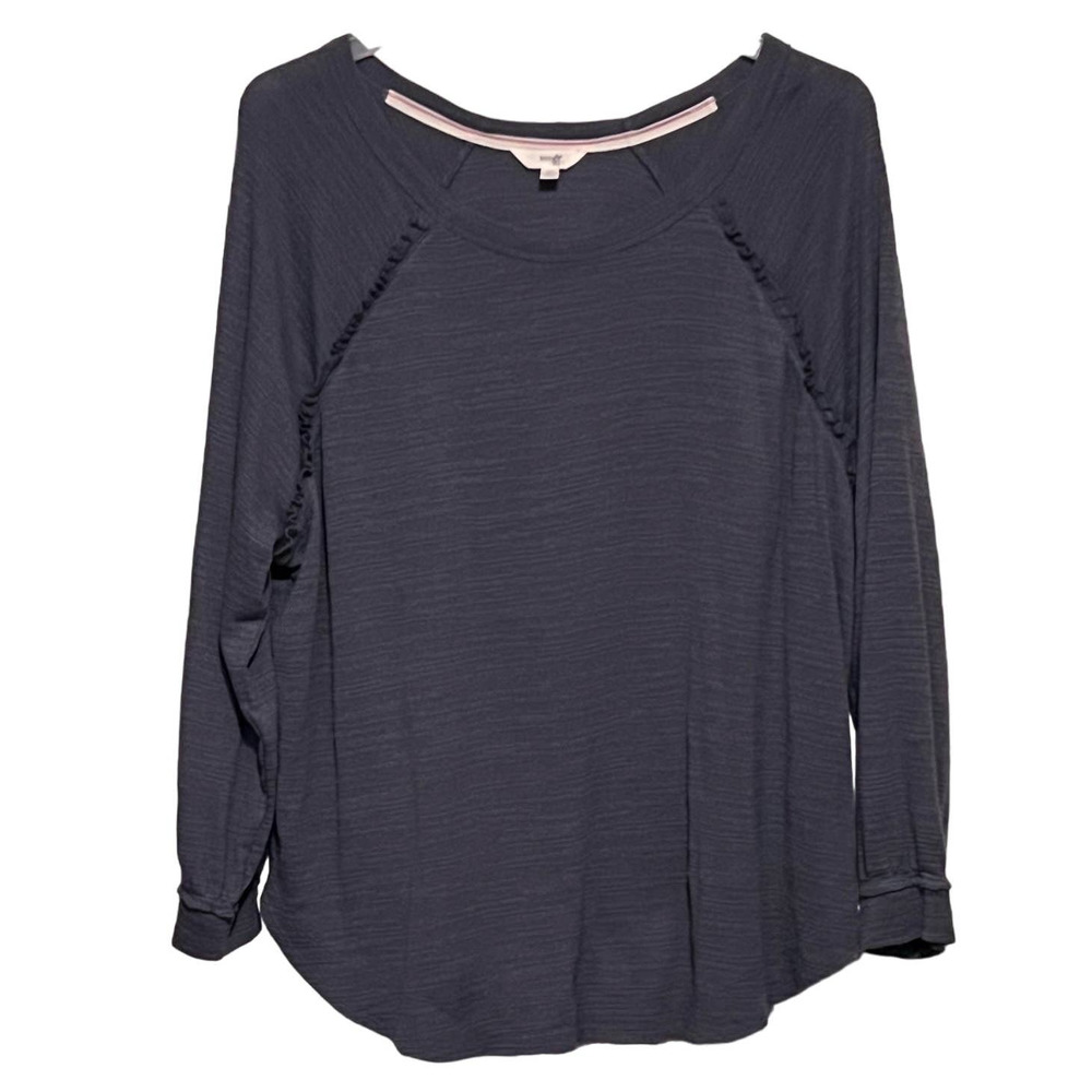 Terra & Sky Women's Gray Long Raglan Sleeves Side Ruffle Top Size 2X